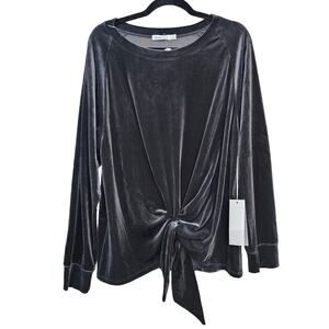 Another Love Velour Sweater Top Womens Medium Charcoal Grey Tie Front Party NEW